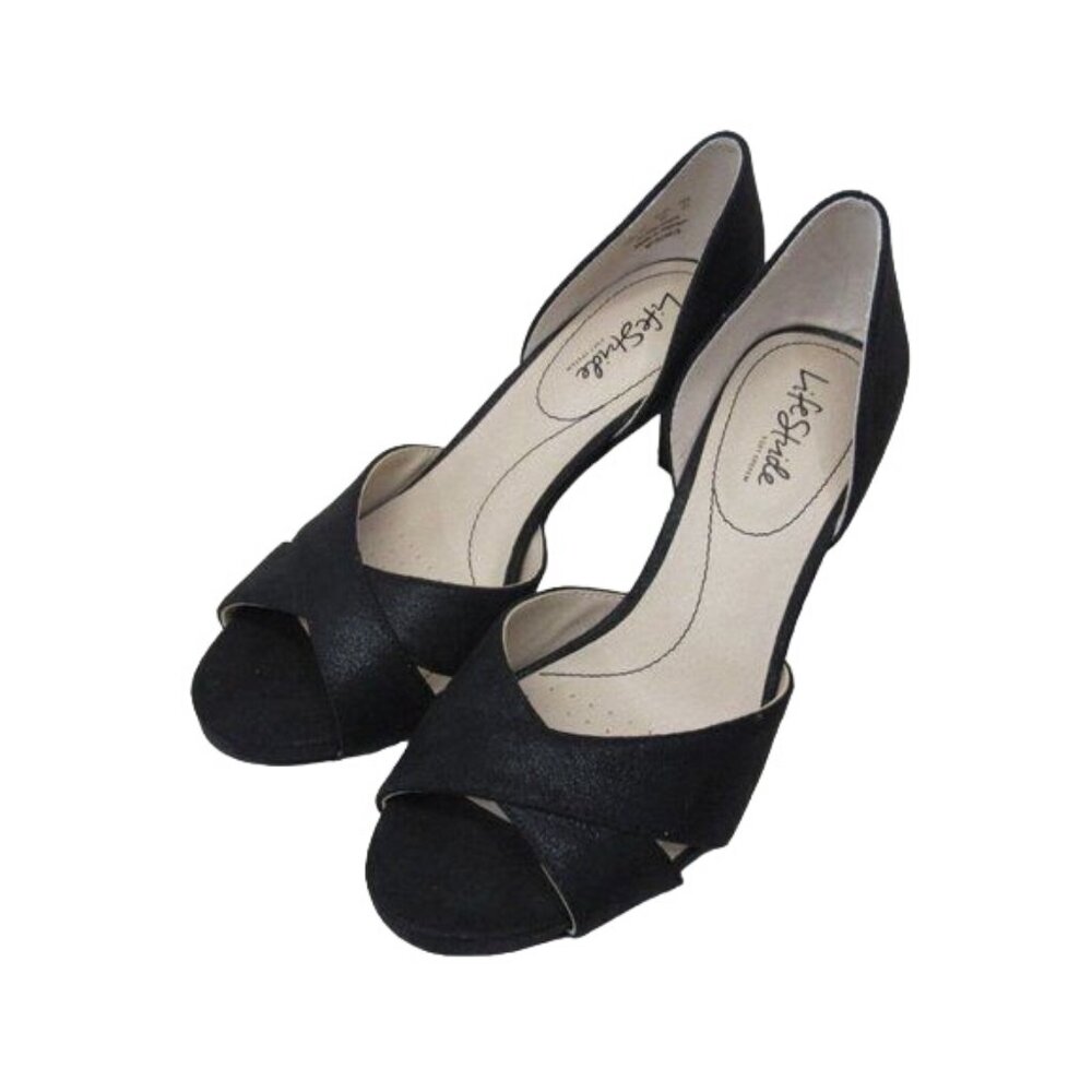 LIFE STRIDE WOMEN BLACK HEELS SZ 10M -SATIN FABRIC UPPER-PARTY-COCTAIL - Picture 1 of 12
